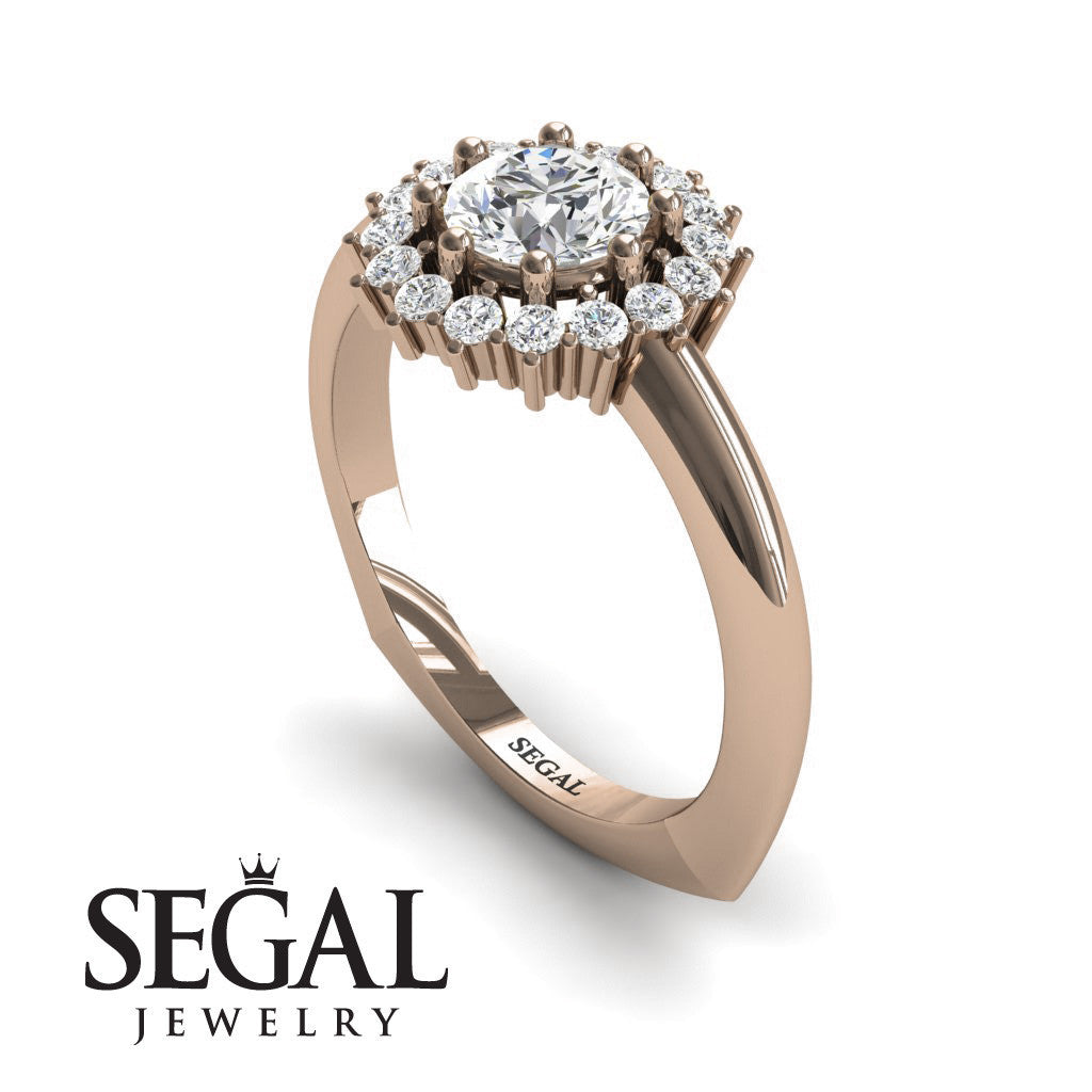 14K Red Gold Vintage Art Deco Antique Engagement Ring White diamond - Clara