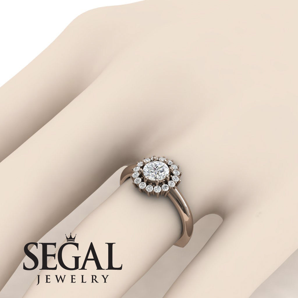 14K Red Gold Vintage Art Deco Antique Engagement Ring White diamond - Clara
